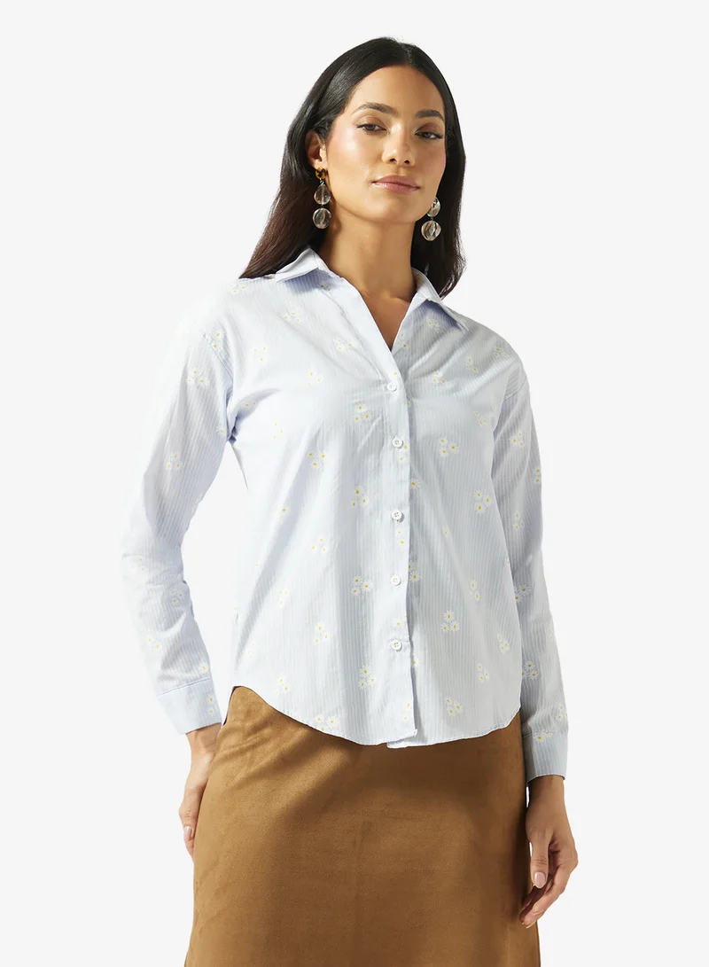 Fyor Floral Embroidered Striped Shirt