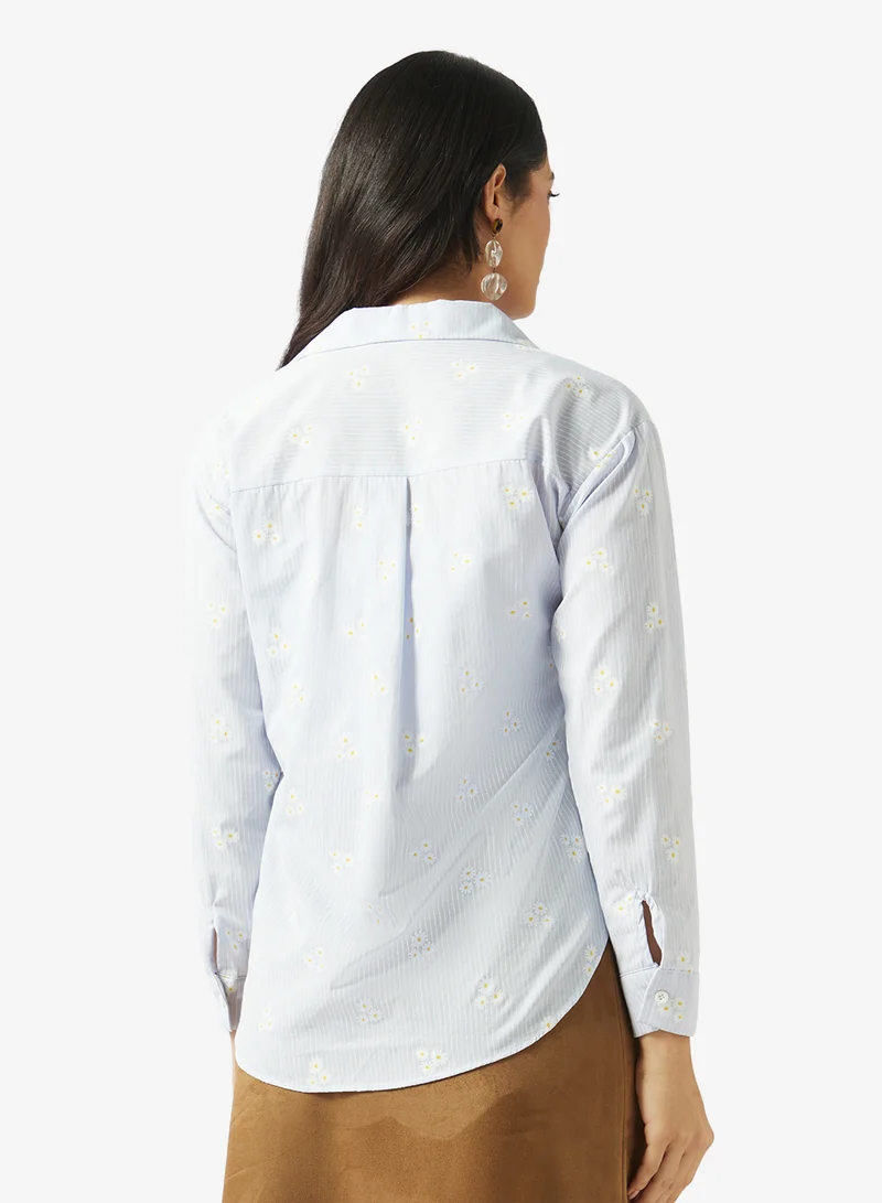 Fyor Floral Embroidered Striped Shirt