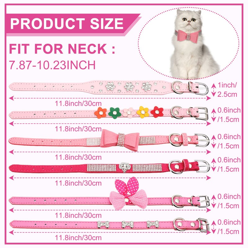 Saintrygo 6 Pcs Puppy Collars Pink Rhinestones Dog Cat Collar Bling Diamond with Rhinestone Crown Flowers Bowtie Bone Decoration for Dogs Cats(X-Small) - Image 2