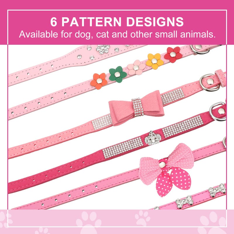 Saintrygo 6 Pcs Puppy Collars Pink Rhinestones Dog Cat Collar Bling Diamond with Rhinestone Crown Flowers Bowtie Bone Decoration for Dogs Cats(X-Small) - Image 5