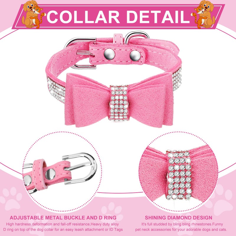 Saintrygo 6 Pcs Puppy Collars Pink Rhinestones Dog Cat Collar Bling Diamond with Rhinestone Crown Flowers Bowtie Bone Decoration for Dogs Cats(X-Small) - Image 3