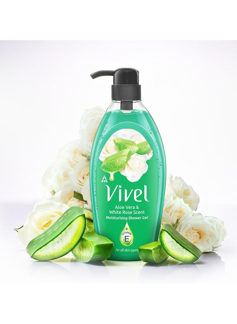 Vivel Aloe Vera & White Rose Scent Shower Gel, 895 ml, Moisturizing Body Wash, with Plant based Cleansers, - Image 1