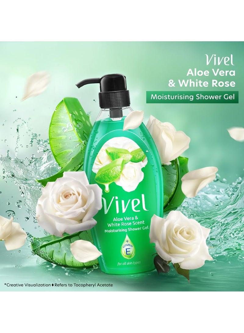 Vivel Aloe Vera & White Rose Scent Shower Gel, 895 ml, Moisturizing Body Wash, with Plant based Cleansers, - Image 2