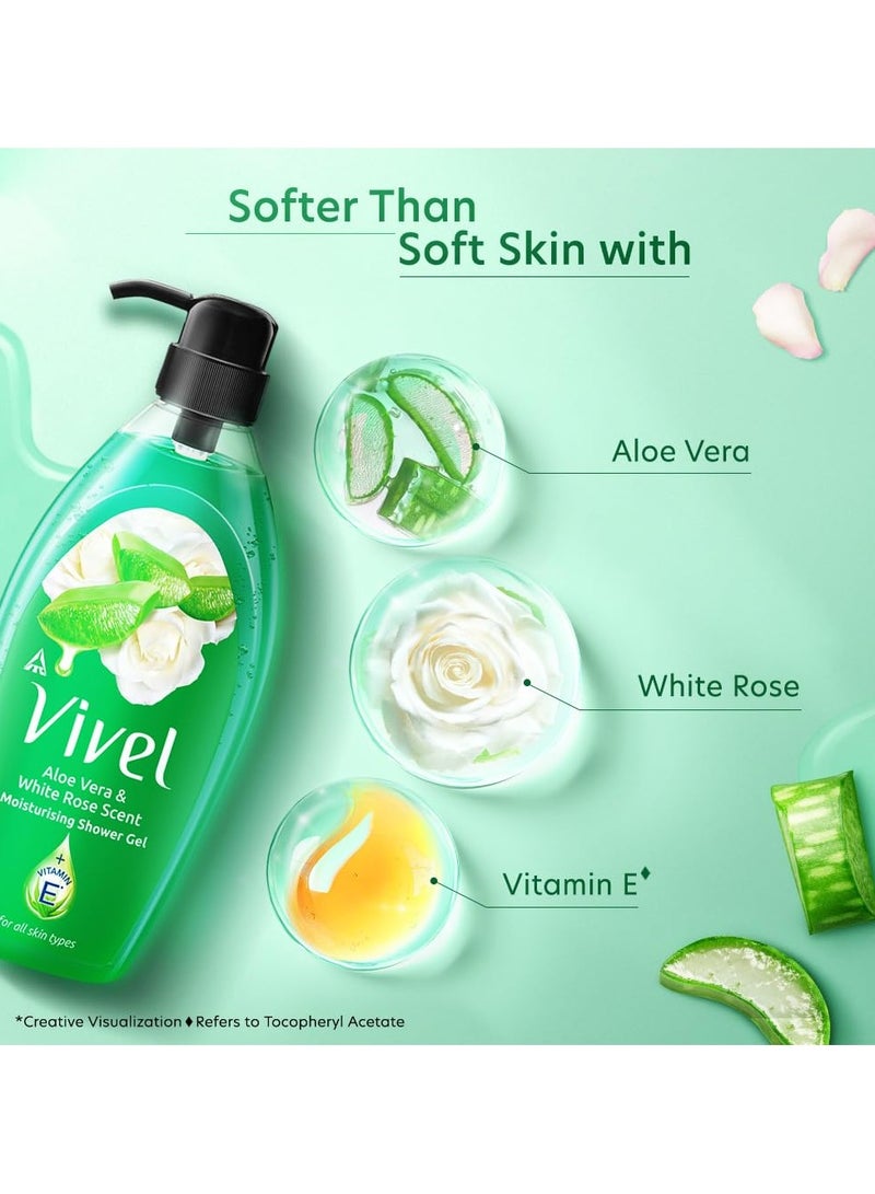 Vivel Aloe Vera & White Rose Scent Shower Gel, 895 ml, Moisturizing Body Wash, with Plant based Cleansers, - Image 3