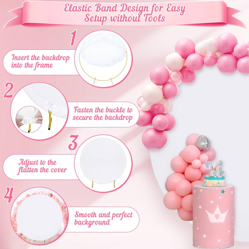 Tidponra White Round Backdrop Cover 7.2ft- Adjustable Polyester Circle Arch Backdrop Cover for Wedding Birthday Party Photography Decoratio - Image 5