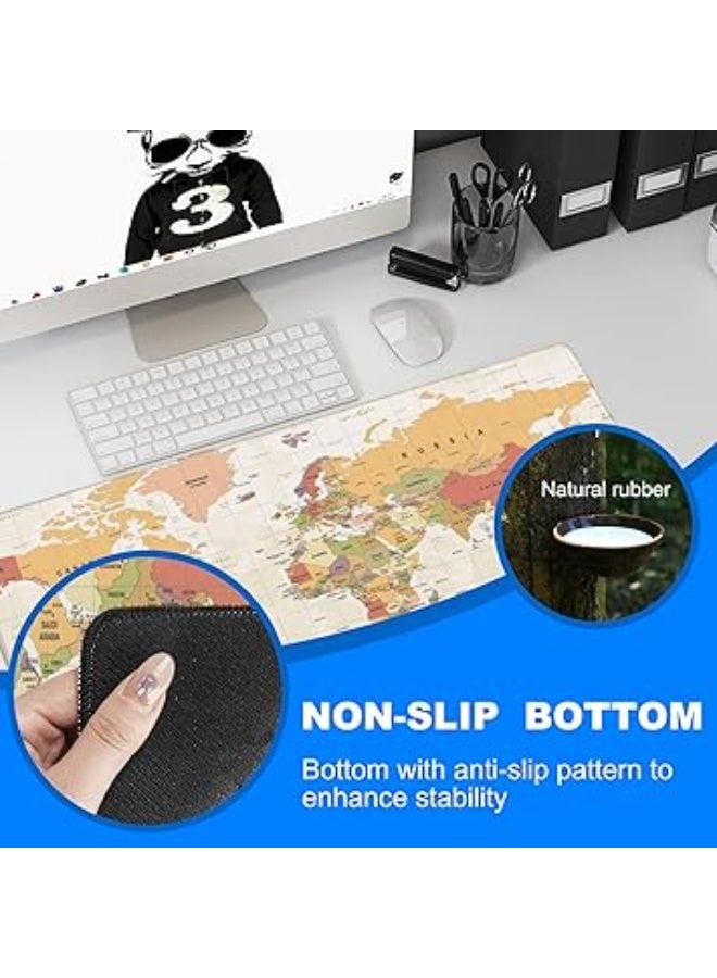 Desk Mat, Yellow Vintage World Map Extended Gaming Mouse Pad Large, 35.4"x15.7" Big Mouse Pad with Non-Slip Base and Stitched Edge, Long Computer Keyboard Mouse Mat for Home Office Work - Image 5