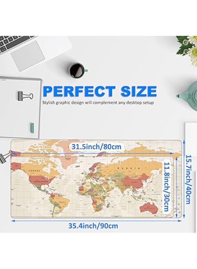Desk Mat, Yellow Vintage World Map Extended Gaming Mouse Pad Large, 35.4"x15.7" Big Mouse Pad with Non-Slip Base and Stitched Edge, Long Computer Keyboard Mouse Mat for Home Office Work - Image 4