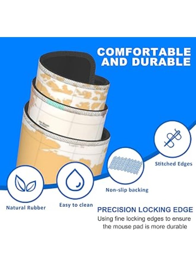 Desk Mat, Yellow Vintage World Map Extended Gaming Mouse Pad Large, 35.4"x15.7" Big Mouse Pad with Non-Slip Base and Stitched Edge, Long Computer Keyboard Mouse Mat for Home Office Work - Image 2