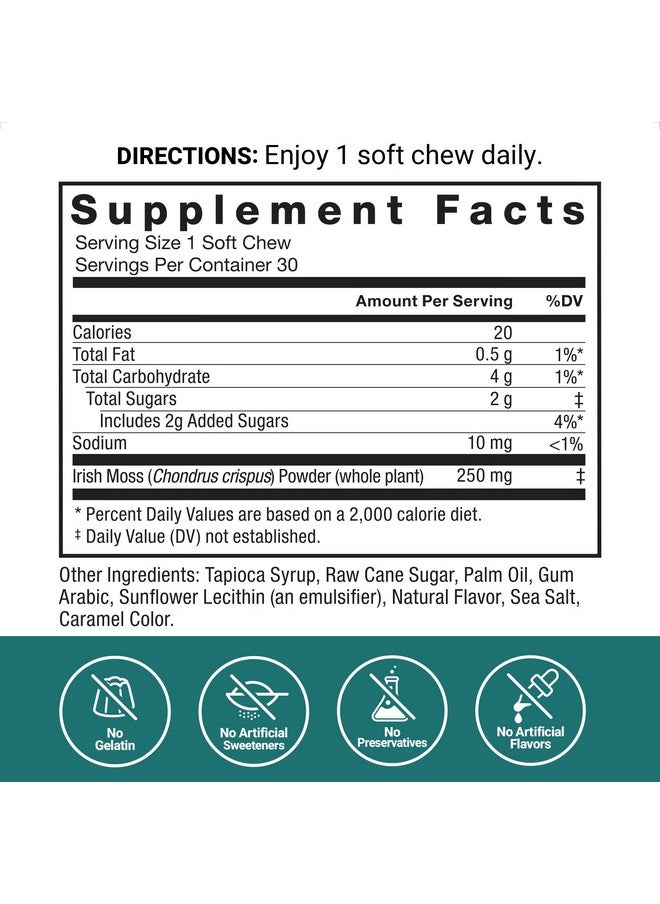 Force Factor Force Factor Sea Moss Soft Chews, Support Immunity, Digestion, and Heart Health, Irish Sea Moss Superfood & Antioxidants Supplement, Non-GMO, Gluten-Free, Salted Caramel Flavor, 30 Soft Chews  - Image 3