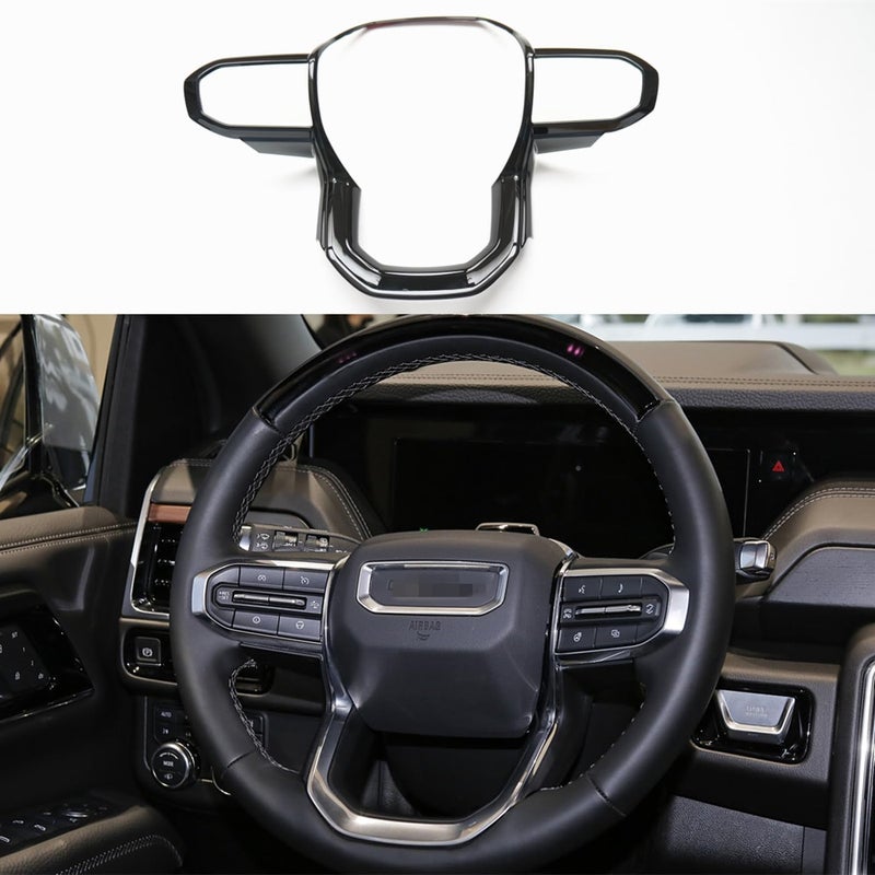 CYAuto Glossy Black Interior Steering Wheel Trim for Chevy Colorado GMC Canyon Acadia Yukon XL 2024 2025 - Image 1