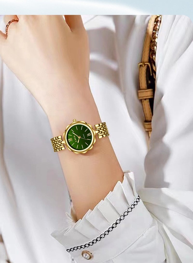 LIGE ​​LIGE Women's Fashion Watch - Gold-Tone Stainless Steel Strap with Green Dial, Mini Bracelet Design, Modern Luxe Style for Daily & Special Occasions​​  - Image 4