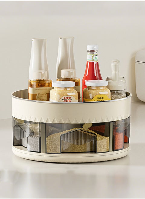 2 Tier Turntable Spice Organizer, 360° Rotating Spice Rack with 6 Removable Grid Compartments, Food-Grade Kitchen Countertop Storage for Spices, Condiments, Jars - Beige