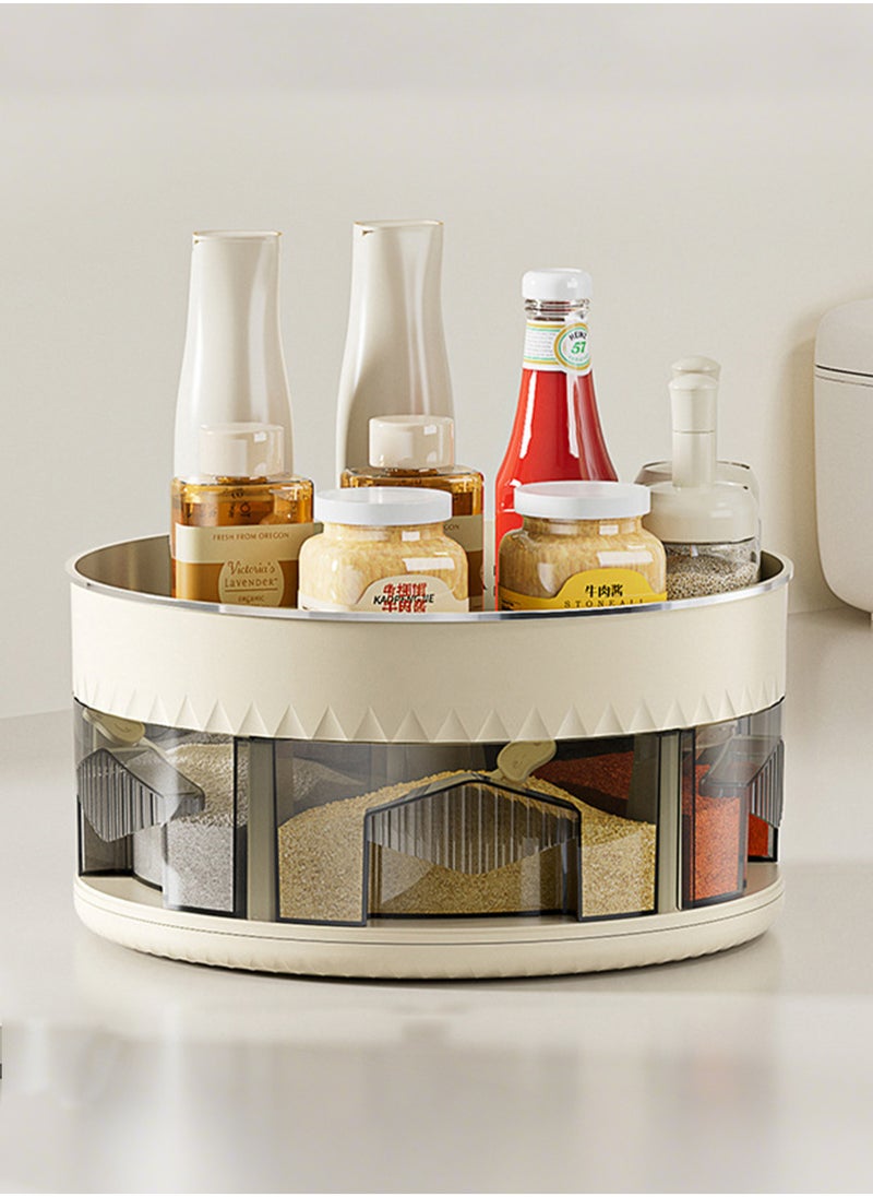 Jourvent - 2 Tier Turntable Spice Organizer, 360° Rotating Spice Rack with 6 Removable Grid Compartments, Food-Grade Kitchen Countertop Storage for Spices, Condiments, Jars - Beige - Image 1