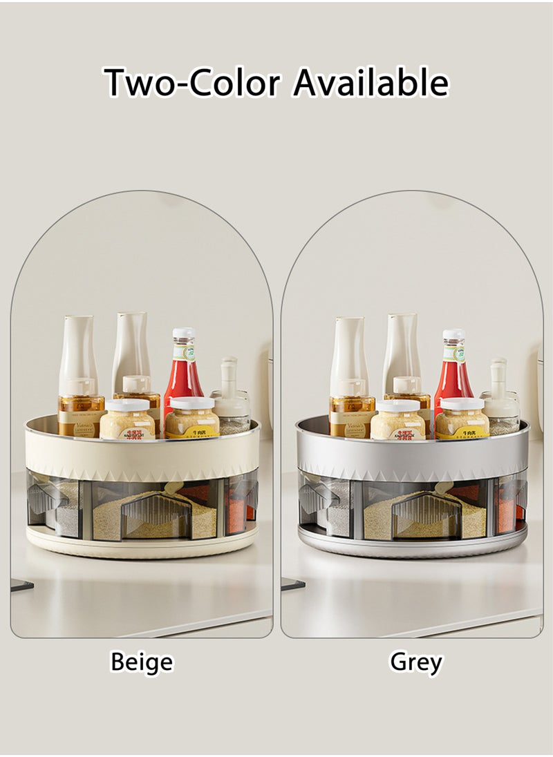 Jourvent - 2 Tier Turntable Spice Organizer, 360° Rotating Spice Rack with 6 Removable Grid Compartments, Food-Grade Kitchen Countertop Storage for Spices, Condiments, Jars - Beige - Image 1