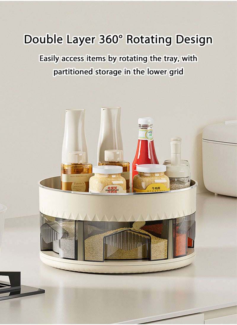 Jourvent - 2 Tier Turntable Spice Organizer, 360° Rotating Spice Rack with 6 Removable Grid Compartments, Food-Grade Kitchen Countertop Storage for Spices, Condiments, Jars - Beige - Image 1