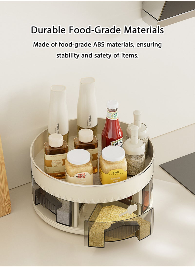 Jourvent - 2 Tier Turntable Spice Organizer, 360° Rotating Spice Rack with 6 Removable Grid Compartments, Food-Grade Kitchen Countertop Storage for Spices, Condiments, Jars - Beige - Image 1