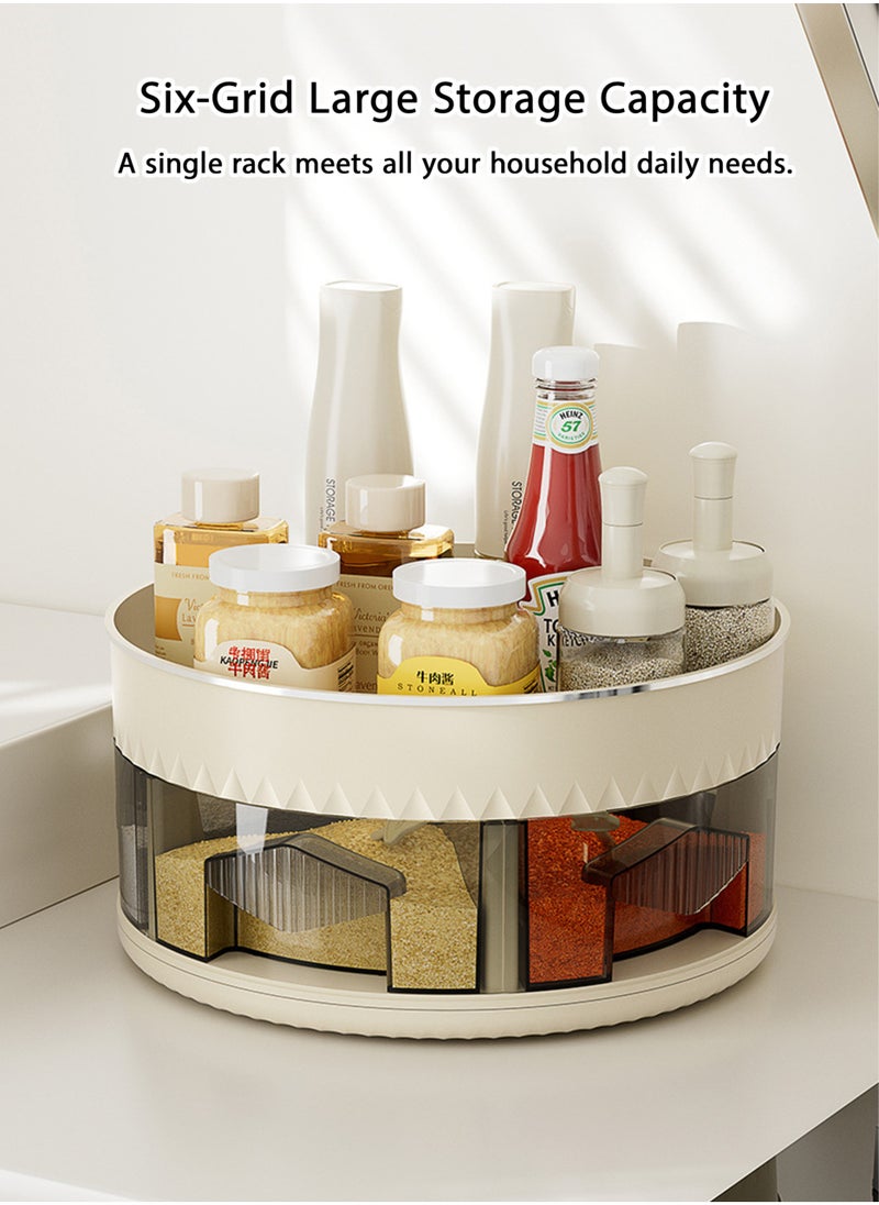 Jourvent - 2 Tier Turntable Spice Organizer, 360° Rotating Spice Rack with 6 Removable Grid Compartments, Food-Grade Kitchen Countertop Storage for Spices, Condiments, Jars - Beige - Image 1