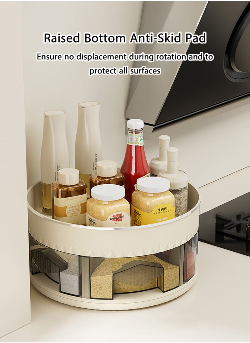 Jourvent - 2 Tier Turntable Spice Organizer, 360° Rotating Spice Rack with 6 Removable Grid Compartments, Food-Grade Kitchen Countertop Storage for Spices, Condiments, Jars - Beige - Image 1