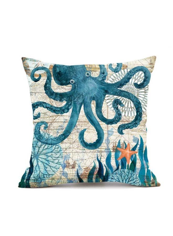 NIBEMINENT Octopus Printed Cushion Cover White/Blue/Beige 45x45cm