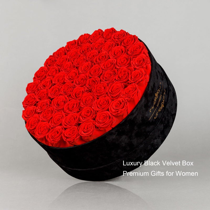 NATROSES Gifts for Women â€“ NATROSES 60 Preserved Roses in Luxury Black Velvet Box, Preserved Flowers for Delivery Gift for Her, Elegant Rose for Birthday, Motherâ€™s Day, Christmas (Red) - Image 3