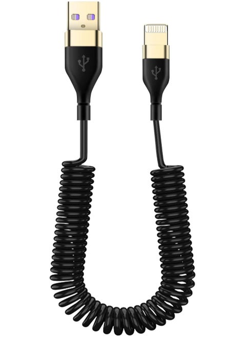 Coiled Lightning Cable for Apple CarPlay Expansion Spring Coiled Cable Charge and Sync for c/XS/XS Max/XR/Phone X/8/8 Plus/7/7 Plus iPad Pro and More