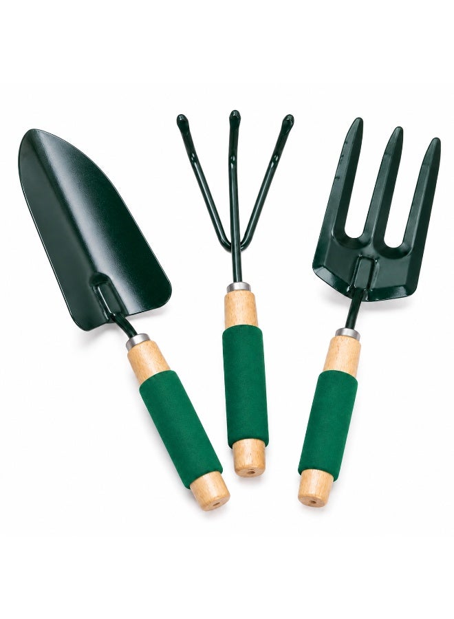 3-Piece Hand Gardening Tool Set with Trowel, Cultivator and Garden Fork, Green - Image 1