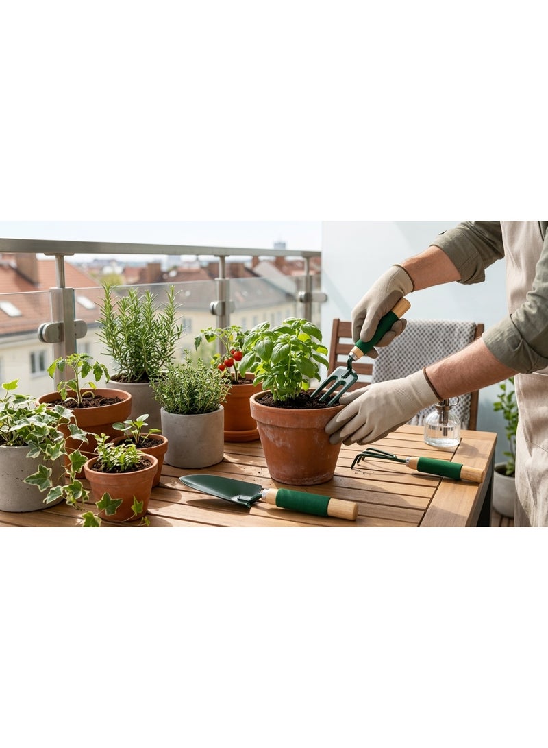 3-Piece Hand Gardening Tool Set with Trowel, Cultivator and Garden Fork, Green - Image 4