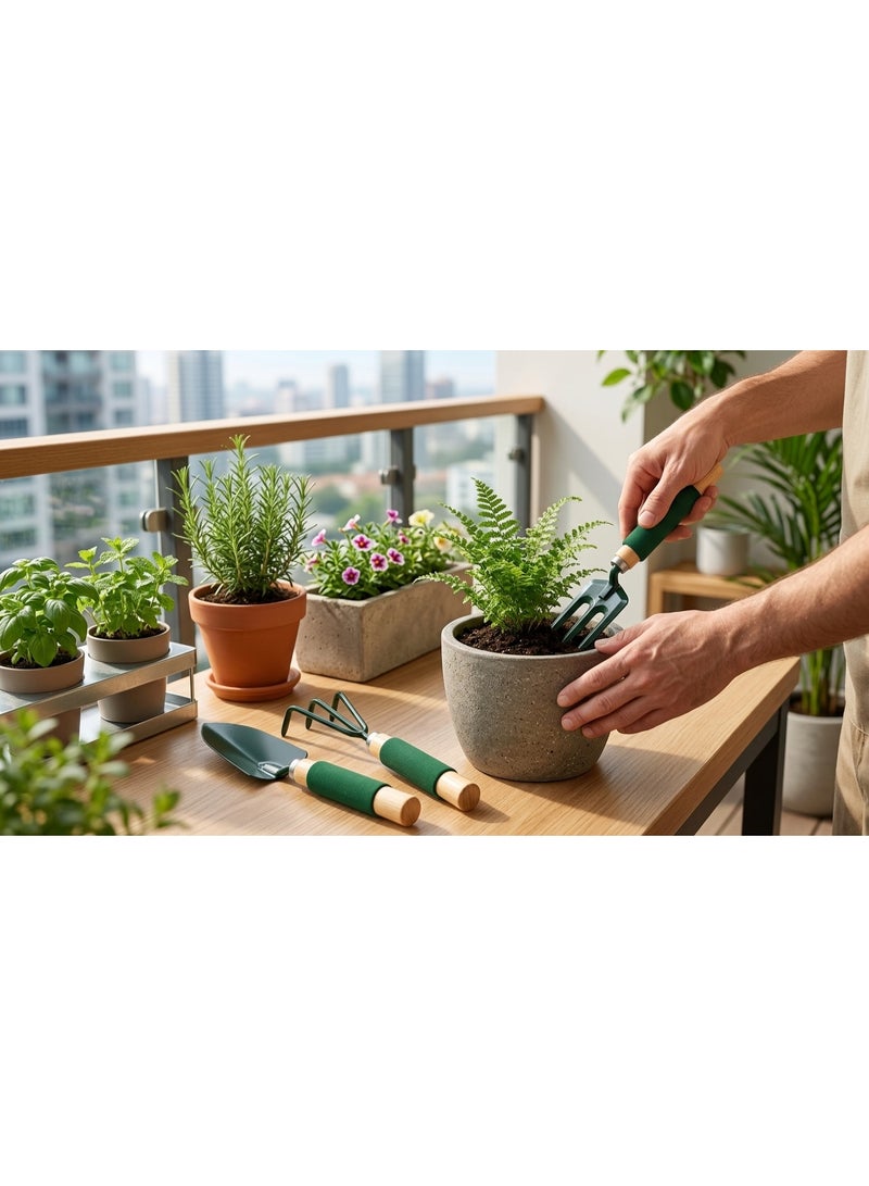 3-Piece Hand Gardening Tool Set with Trowel, Cultivator and Garden Fork, Green - Image 5