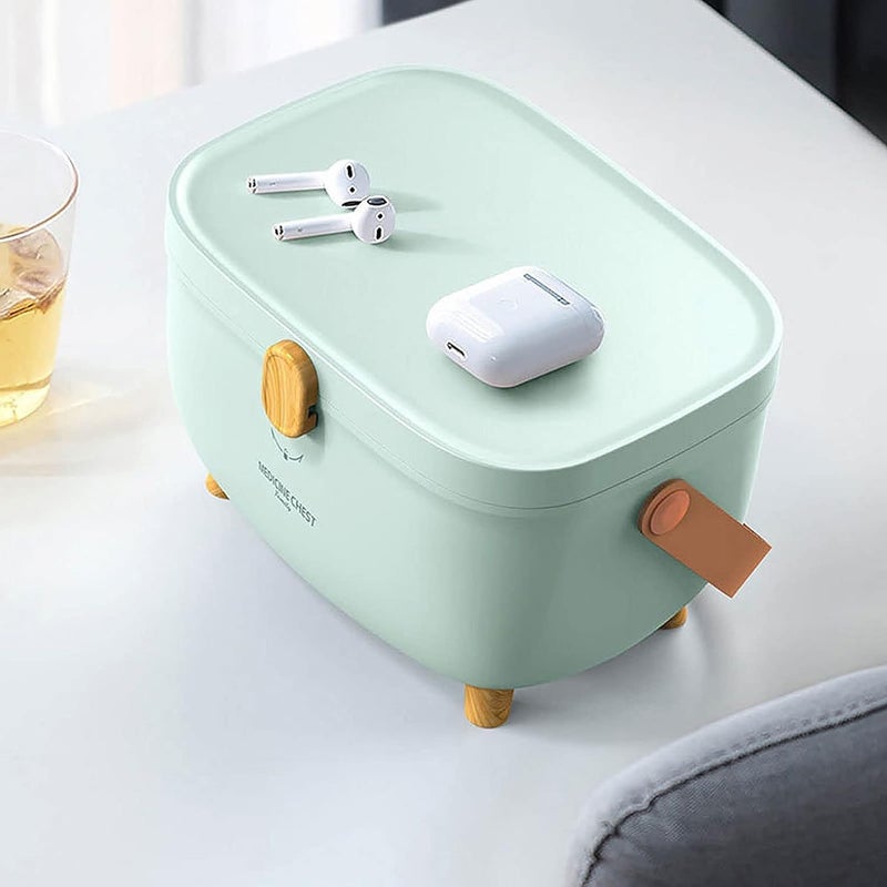 EVVIX صندوق تخزين الأدوية EVVIX، صندوق الإسعافات الأولية، طبقتين متعددتي الشبكات بسعة كبيرة منظم طبي، صندوق محمول، خزانة منزلية للاستخدام المنزلي (أخضر) - Image 2