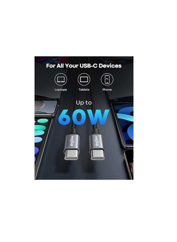 ماركة غير محددة - كابل قصير من USB C إلى USB C بطول 2 قدم [عبوة من قطعتين]، سلك شحن سريع PD من النوع C إلى C بقوة 60 وات لهاتف Samsung Galaxy S22+ S22 Ultra S21+ S21 Ultra S20 S20+ A73 A71 A53، Pixel، شاحن السيارة وأجهزة USB C الأخرى - Image 1