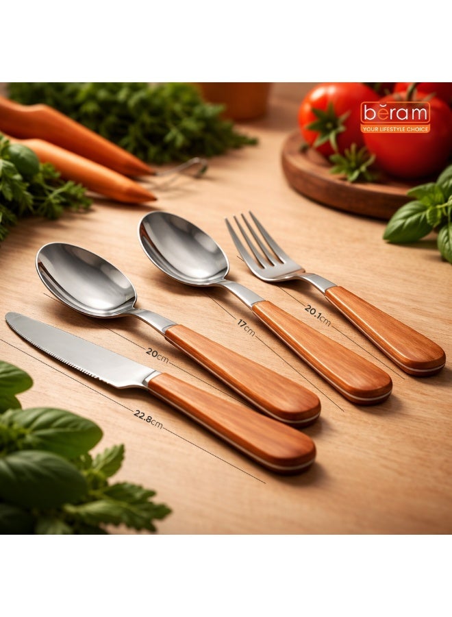 BERAM Silver Blended Wooden Cutlery Set – 4‑Piece Stainless Steel with Wood Handles – Elegant Dining Utensils for Home & Daily Use - Image 5