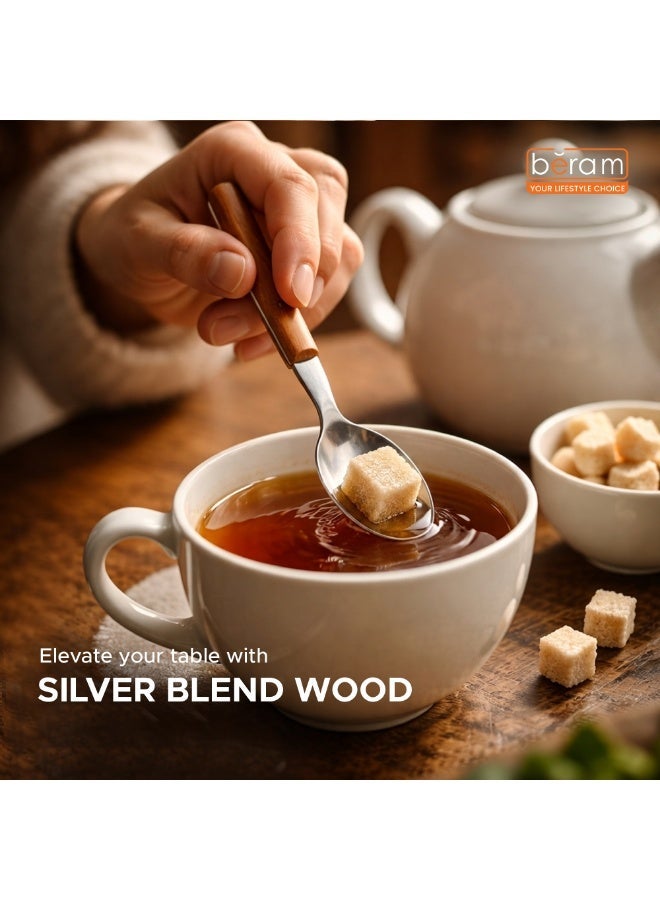 BERAM Silver Blended Wooden Cutlery Set – 4‑Piece Stainless Steel with Wood Handles – Elegant Dining Utensils for Home & Daily Use - Image 4
