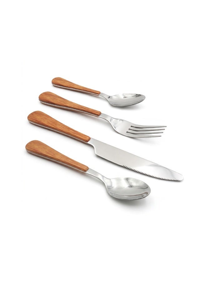 BERAM Silver Blended Wooden Cutlery Set – 4‑Piece Stainless Steel with Wood Handles – Elegant Dining Utensils for Home & Daily Use - Image 1