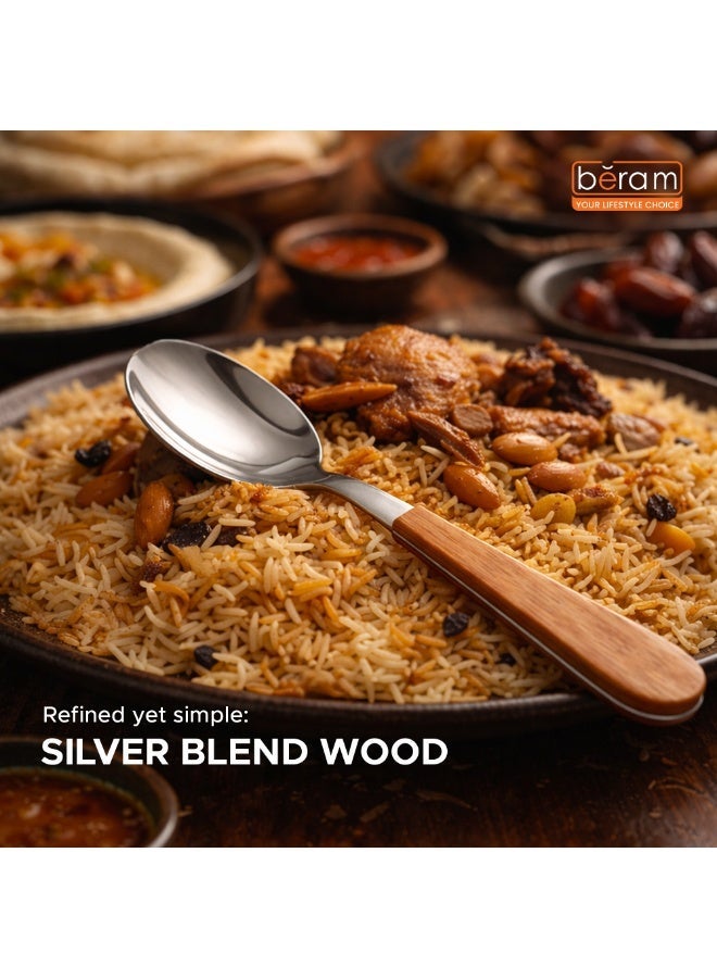 BERAM Silver Blended Wooden Cutlery Set – 4‑Piece Stainless Steel with Wood Handles – Elegant Dining Utensils for Home & Daily Use - Image 2