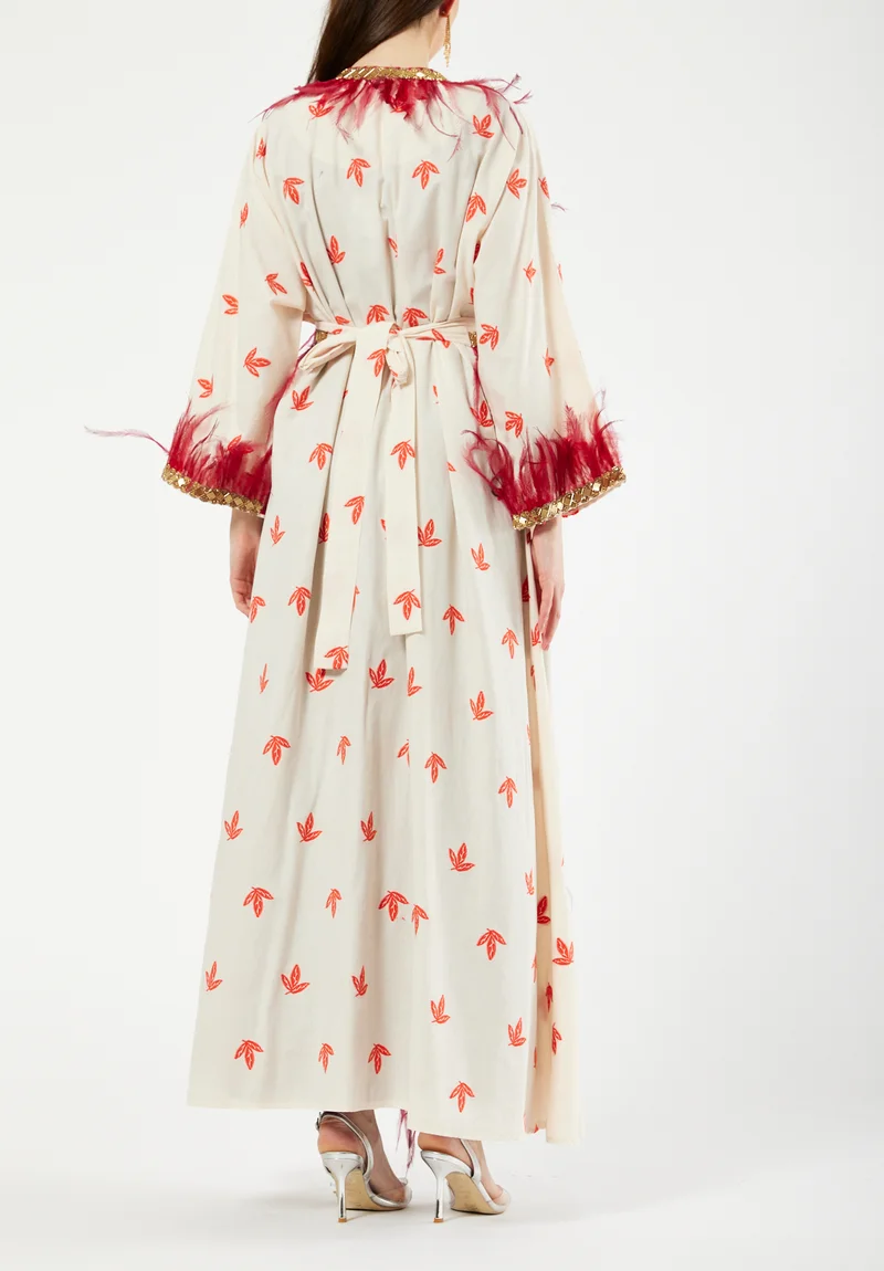 Amri Beautiful Jalabiya With Inner and Feather Embellished Overlay