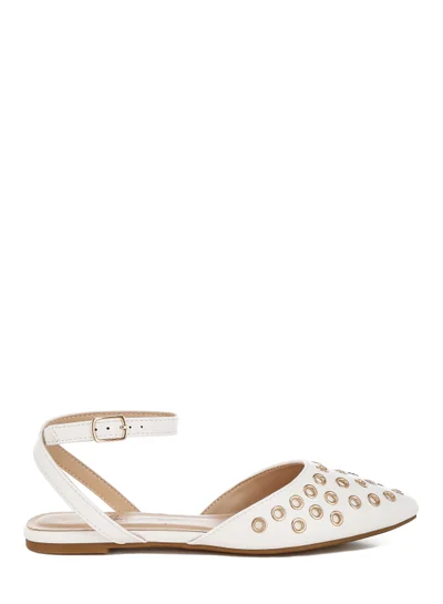 London Rag Eyelet Detail Flat Sandals in White