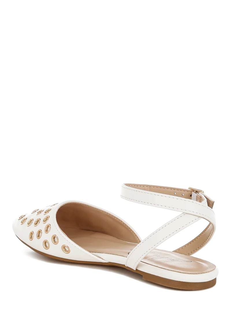 London Rag Eyelet Detail Flat Sandals in White