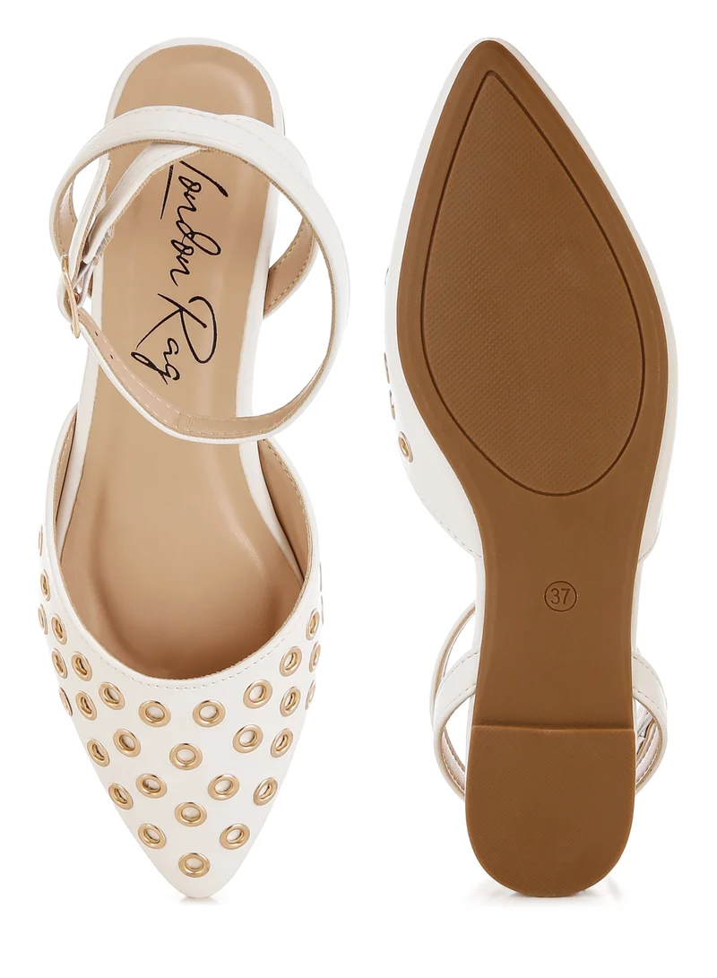 London Rag Eyelet Detail Flat Sandals in White