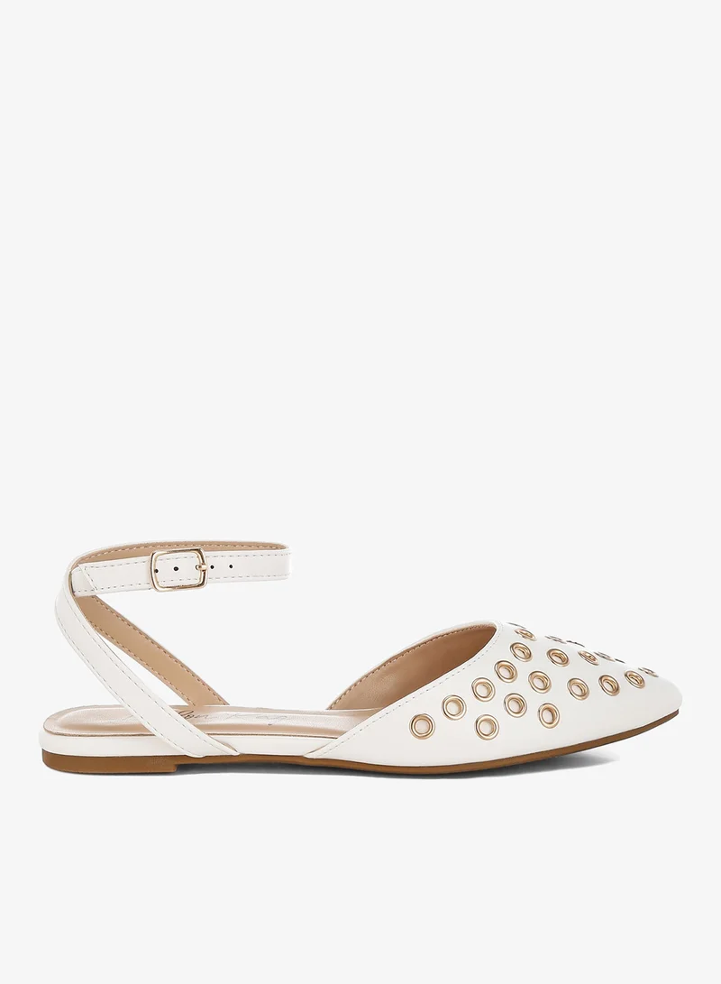 Eyelet Detail Flat Sandals in White
