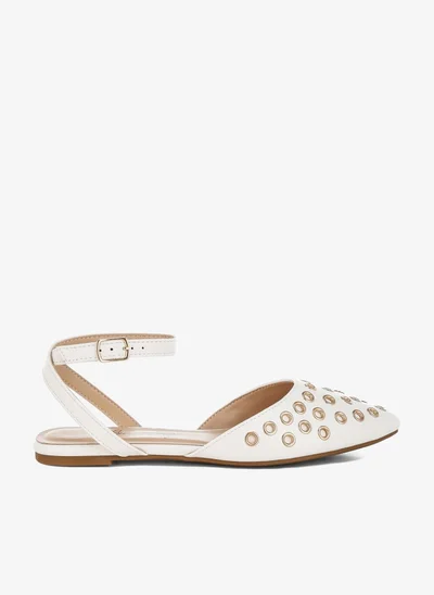 London Rag Eyelet Detail Flat Sandals in White
