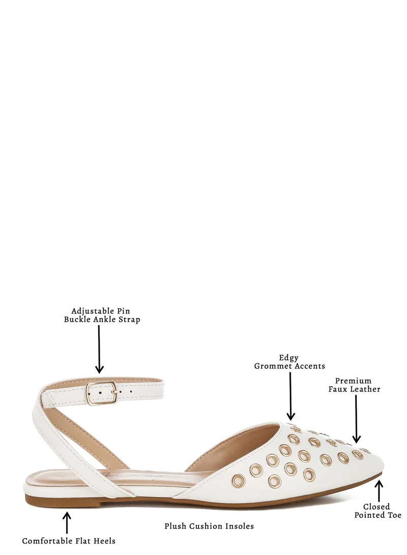 London Rag SH4948_WHITE Eyelet Detail Flat Sandals in White for Women | Best Price UAE