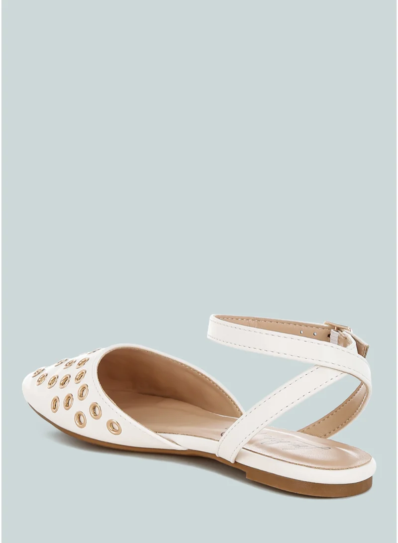 London Rag SH4948_WHITE Eyelet Detail Flat Sandals in White for Women | Best Price UAE