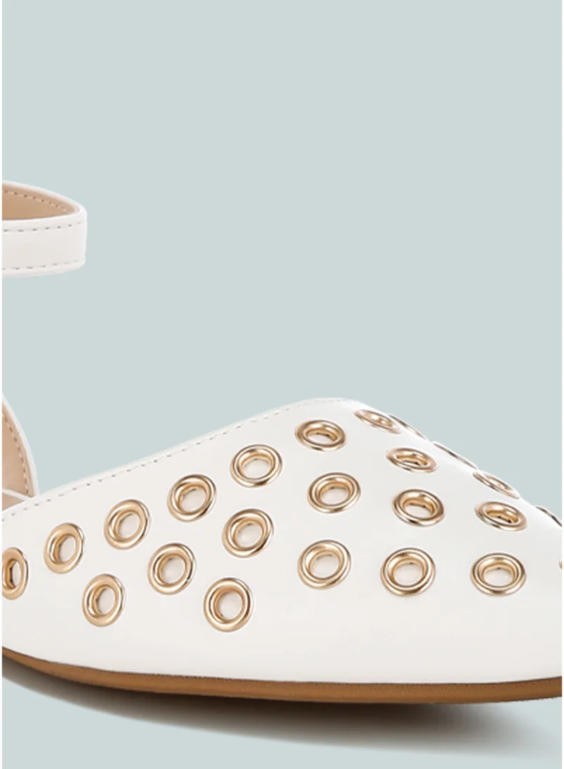London Rag SH4948_WHITE Eyelet Detail Flat Sandals in White for Women | Best Price UAE