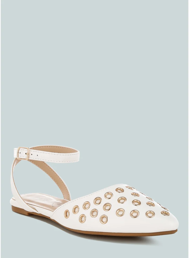 Eyelet Detail Flat Sandals in White