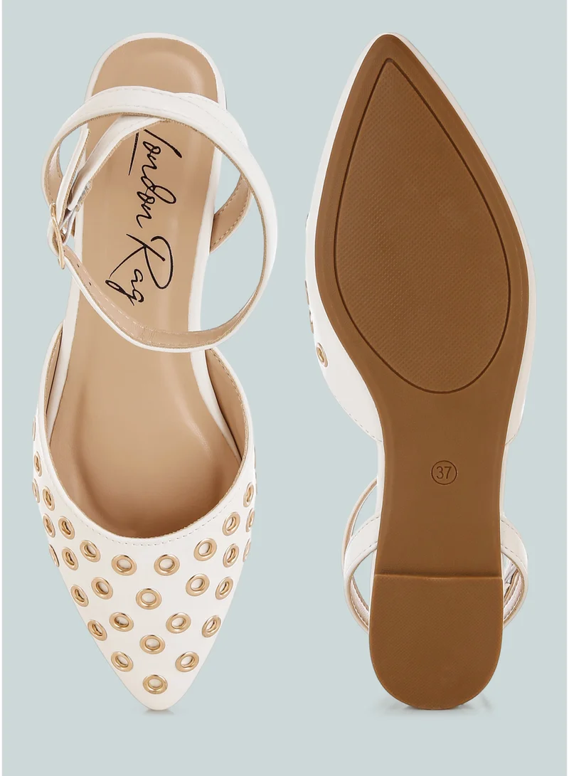 London Rag SH4948_WHITE Eyelet Detail Flat Sandals in White for Women | Best Price UAE