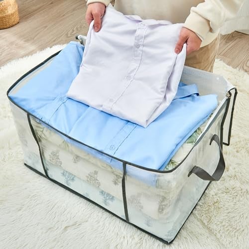 MKOKYD 80L Clear Large Storage Bag, Clothes Storage Containers for Organizing Closet, Bedroom, Underbed, Comforters, Clothing, Blankets, Pillow, Foldable Organizer with Sturdy Handle and Zippers (8) - Image 5
