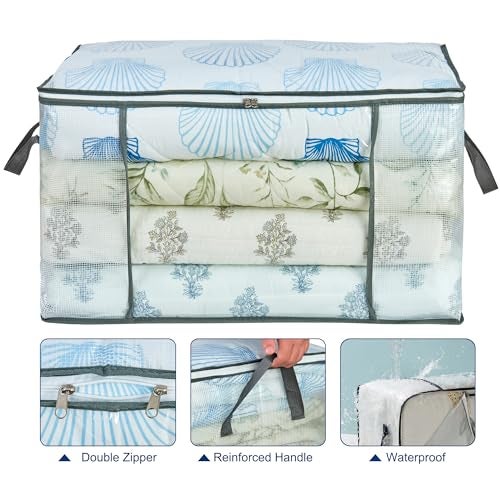 MKOKYD 80L Clear Large Storage Bag, Clothes Storage Containers for Organizing Closet, Bedroom, Underbed, Comforters, Clothing, Blankets, Pillow, Foldable Organizer with Sturdy Handle and Zippers (8) - Image 4