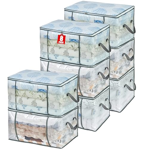 MKOKYD 80L Clear Large Storage Bag, Clothes Storage Containers for Organizing Closet, Bedroom, Underbed, Comforters, Clothing, Blankets, Pillow, Foldable Organizer with Sturdy Handle and Zippers (8) - Image 1