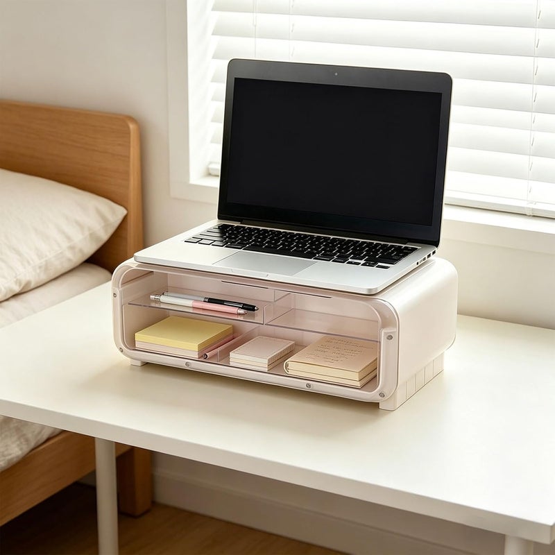 Computer Monitor Stand with USB Powered Lights and Multiple Sections to Arrange Desk Accessories and Miniatures USB Powered Monitor Elevator - Image 3