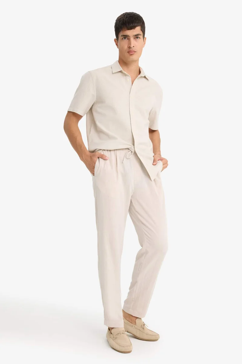 ديفاكتو Relax Fit Ankle Length Linen Look Trousers